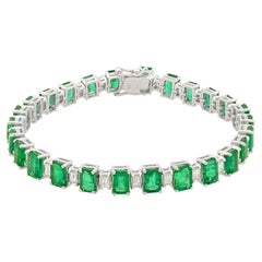 14.80 Carat Emerald 2.25 Carat Diamond 14 Karat Gold Tennis Bracelet