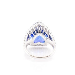 14.80 Carat Heart-Shaped Tanzanite and Diamond Ring Set in Platinum