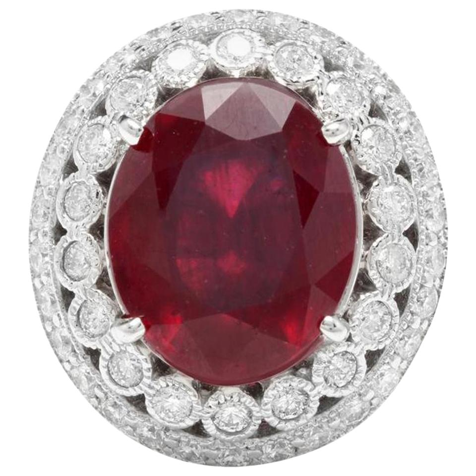 14.80 Carat Impressive Red Ruby and Natural Diamond 14 Karat White Gold Ring