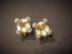 14.80 Carat Lemon Quartz Champagne White Diamond Clip Earrings Omega Backings