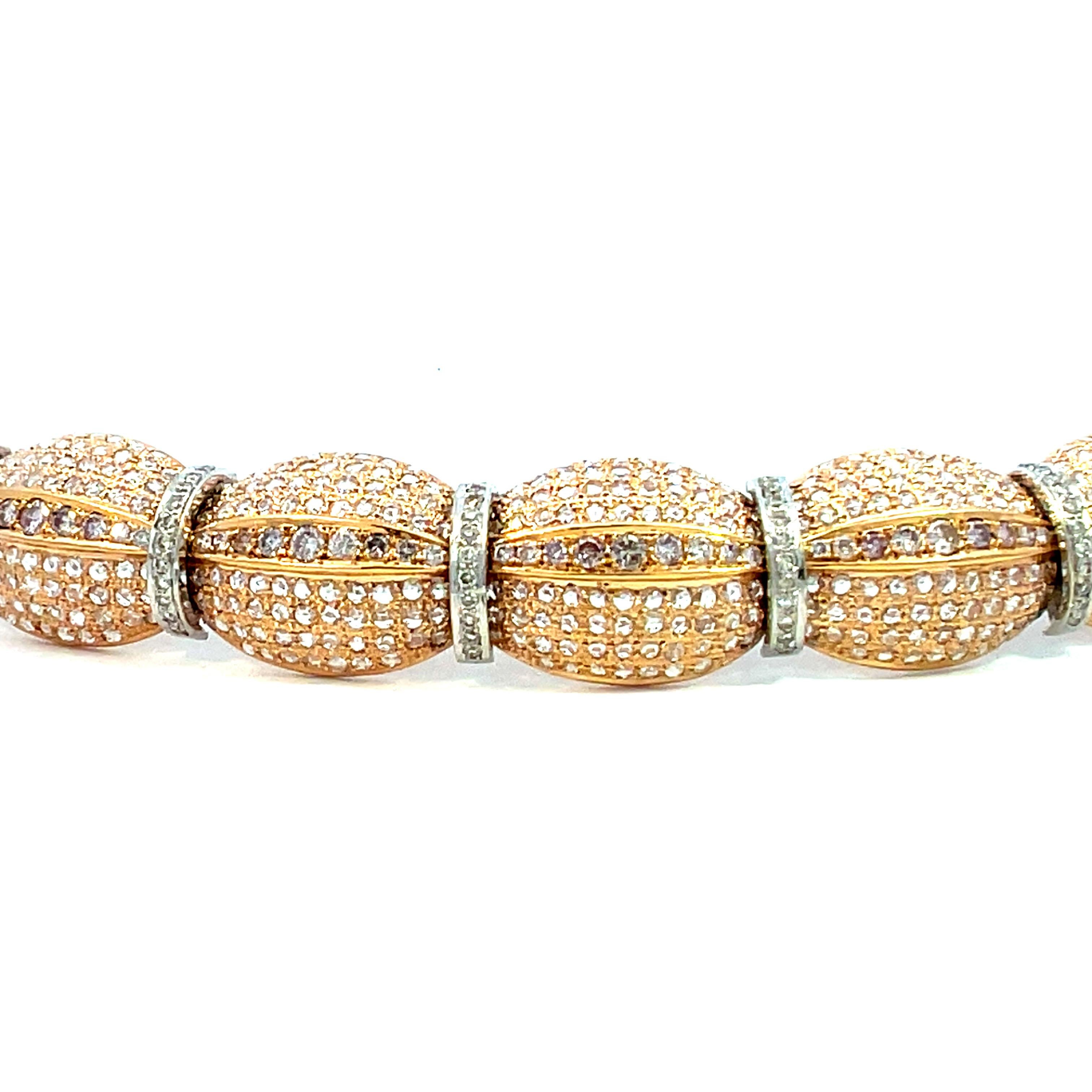 Round Cut 14.80 Carat Pink and White Diamond Modern Link Tennis Bracelet For Sale