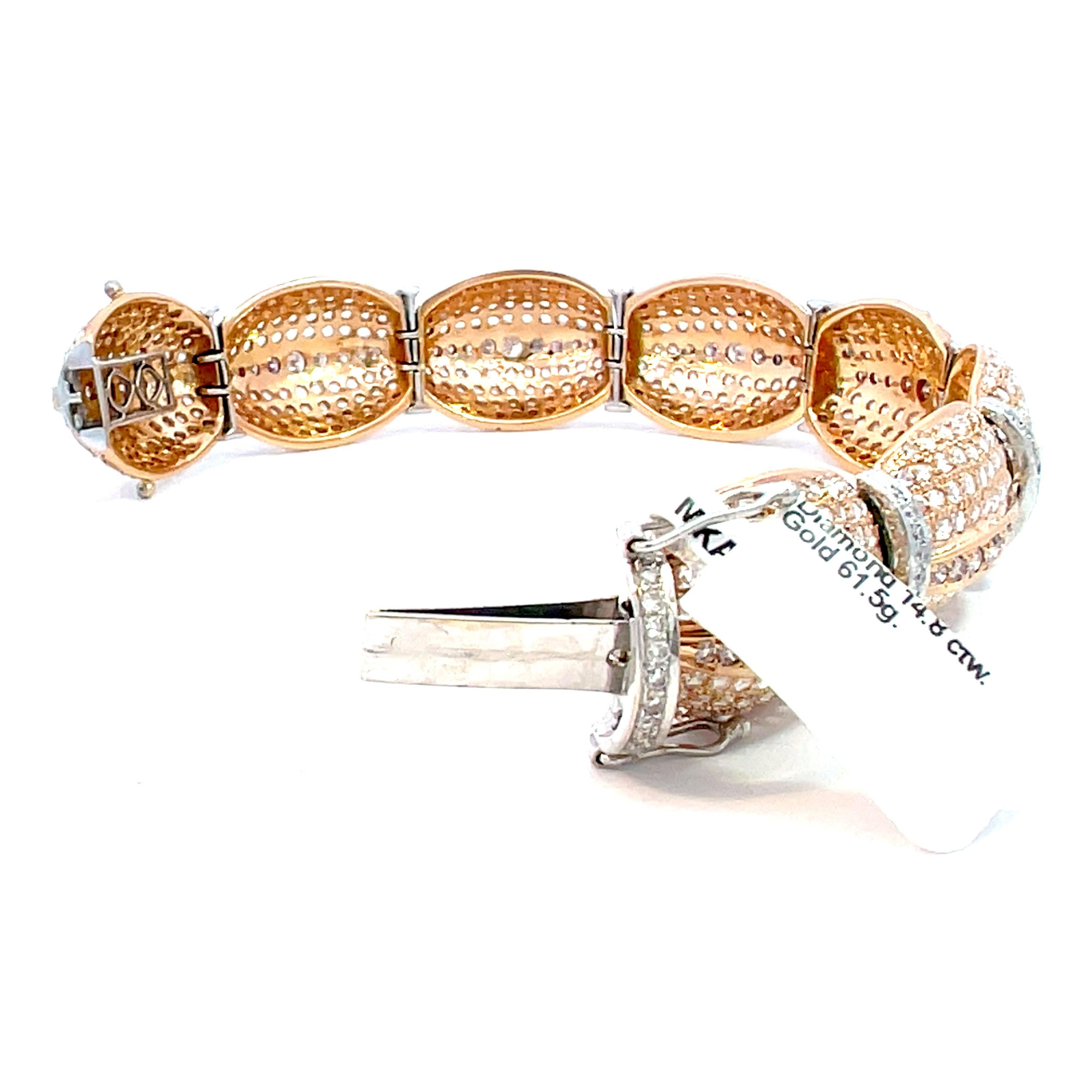 Women's or Men's 14.80 Carat Pink and White Diamond Modern Link Tennis Bracelet For Sale