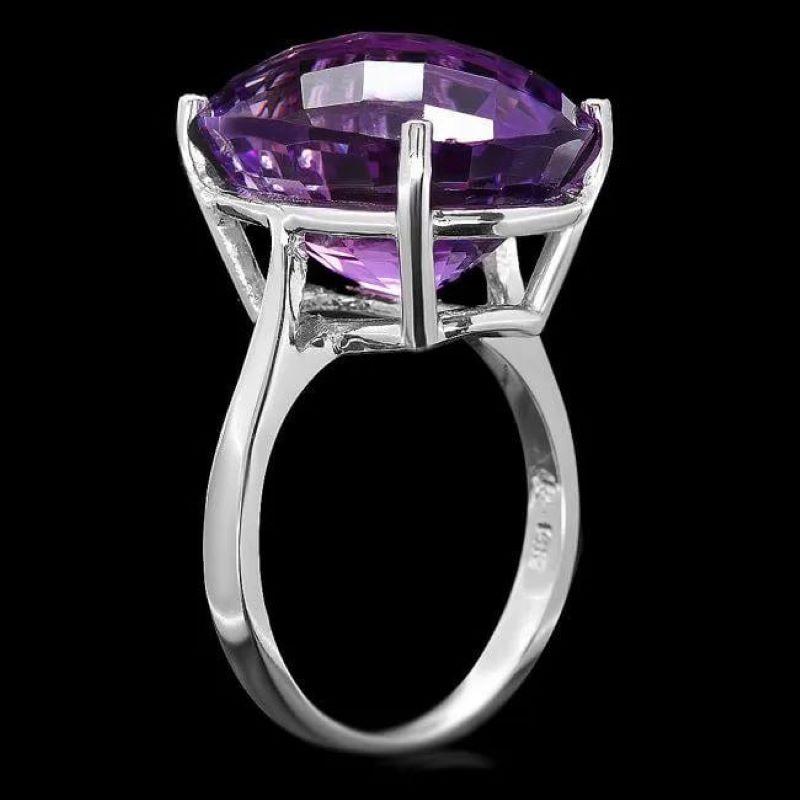 Mixed Cut 14.80 Carats Exquisite Natural Amethyst 14K Solid White Gold Ring For Sale