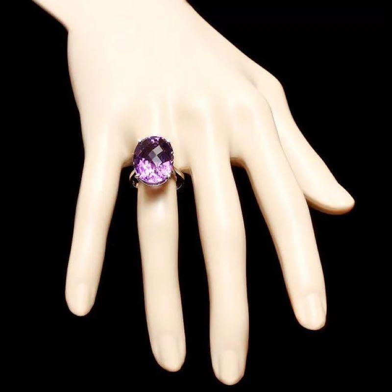 14.80 Carats Exquisite Natural Amethyst 14K Solid White Gold Ring In New Condition For Sale In Los Angeles, CA