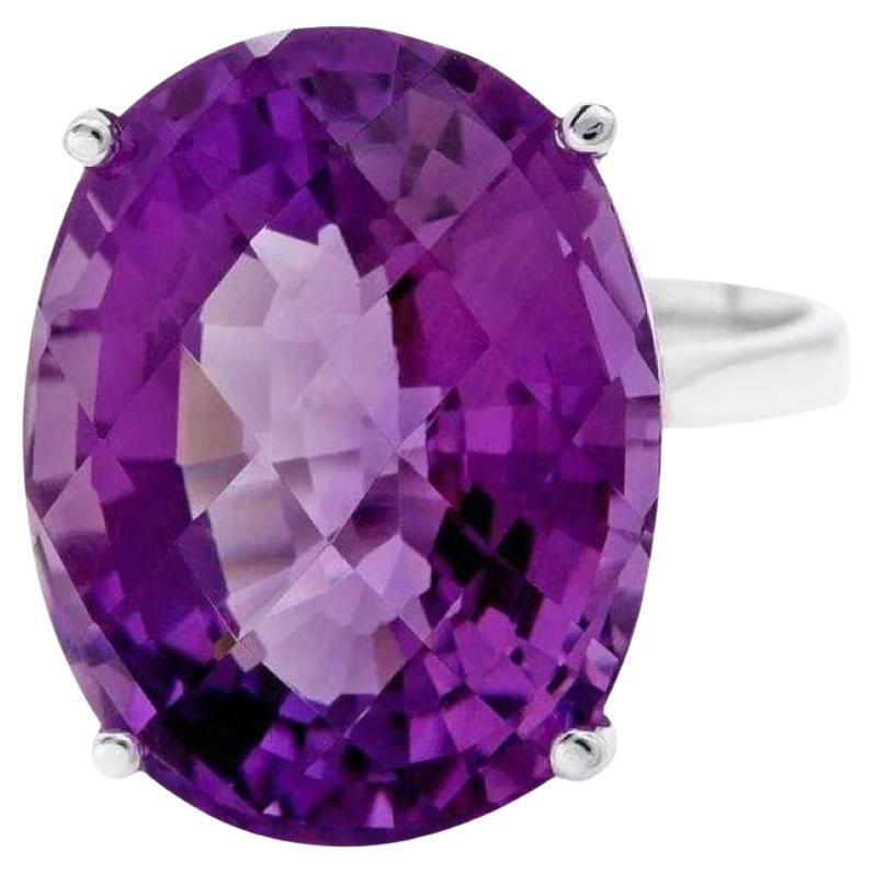 14.80 Carats Exquisite Natural Amethyst 14K Solid White Gold Ring For Sale