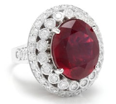 14,80 Karat beeindruckender roter Rubin und natürlicher Diamant 14 Karat Weißgold Ring