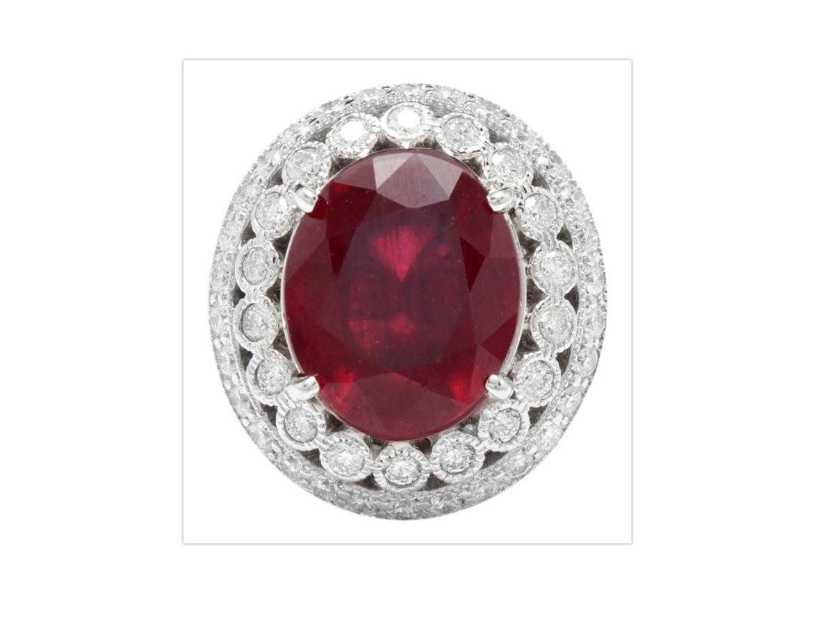 14.80 Carat Impressive Red Ruby and Natural Diamond 14 Karat White Gold Ring For Sale 3