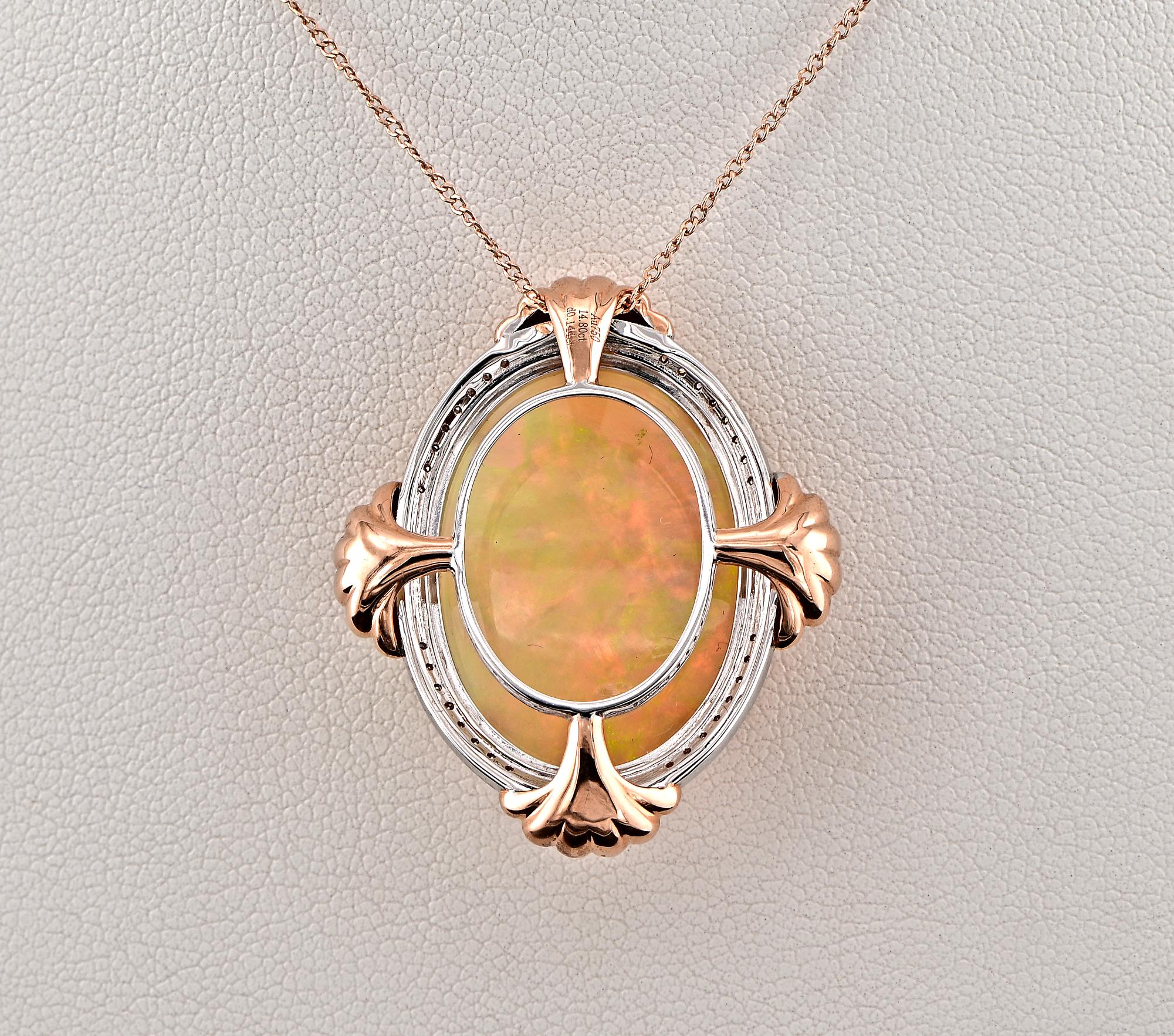 14.80 Ct Kaleidoscopic Australian Opal Diamond Pendant For Sale 4