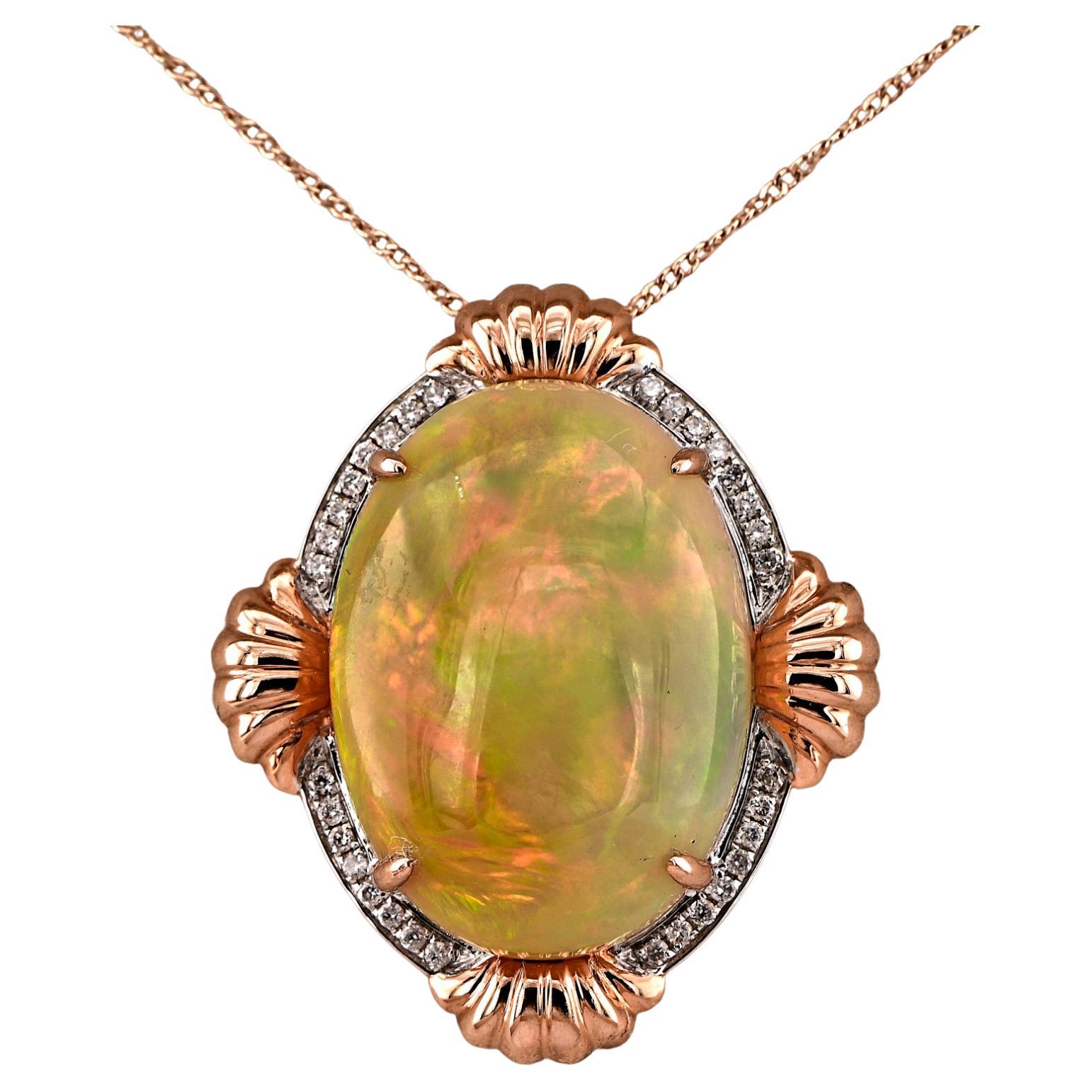 14.80 Ct Kaleidoscopic Australian Opal Diamond Pendant For Sale