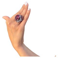 14.80 Carat Rose Petal Natural Diamond and Ruby Cocktail Ring