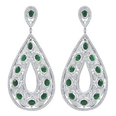 14.80 Ct Round Diamonds Fashion Earrings with 10 Emerald