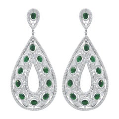 14.80 Ct Round Diamonds Fashion Earrings with 10 Emerald