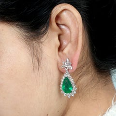 14.80ct Pear Shaped Emerald Dangle Earrings With Diamonds Made In 18k Gold