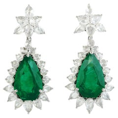 14.80ct Pear Shaped Emerald Dangle Earrings With Diamonds Made In 18k Gold