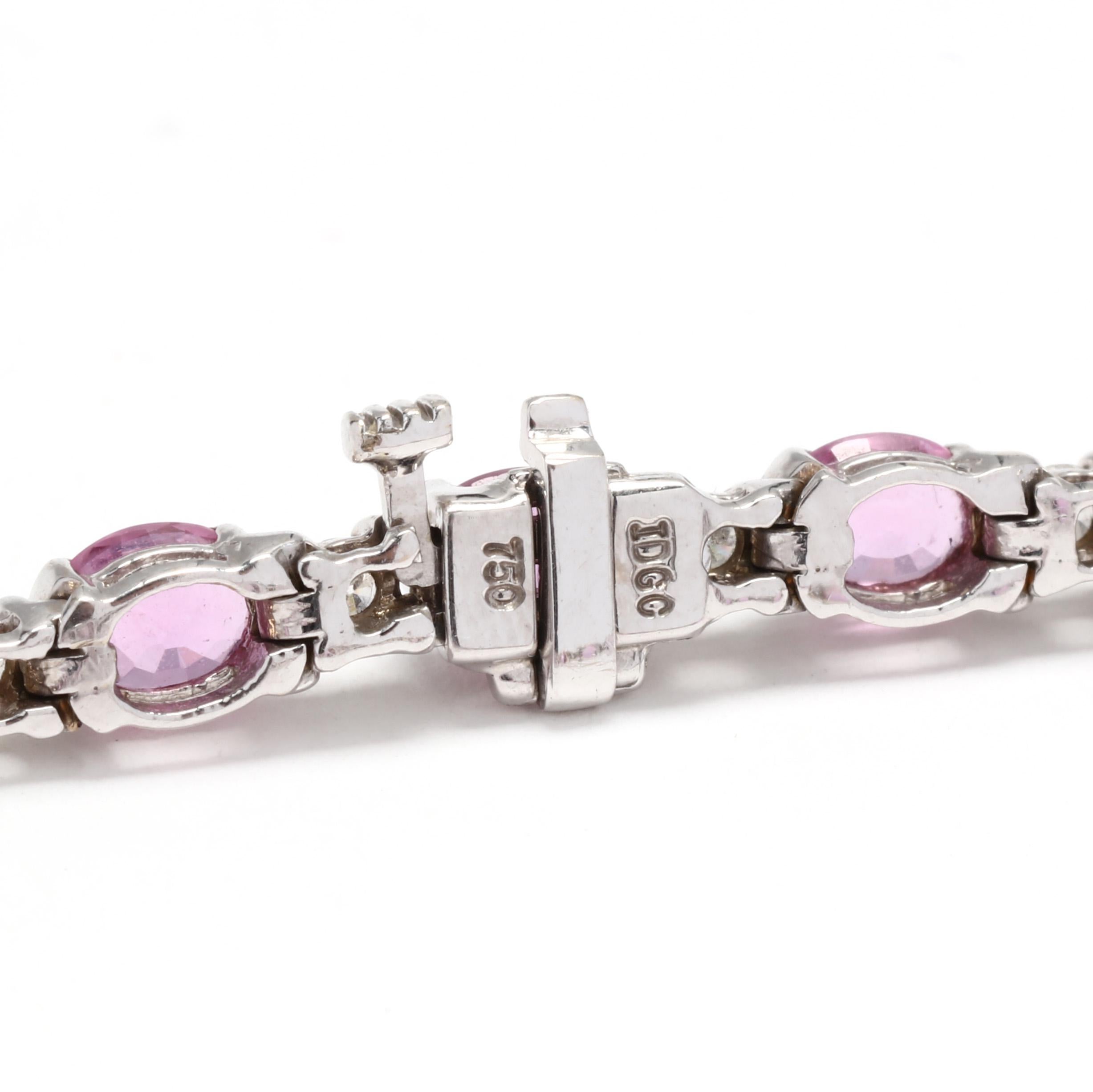 Oval Cut 14.80ctw Pink Sapphire Diamond Tennis Bracelet, 18KT White Gold