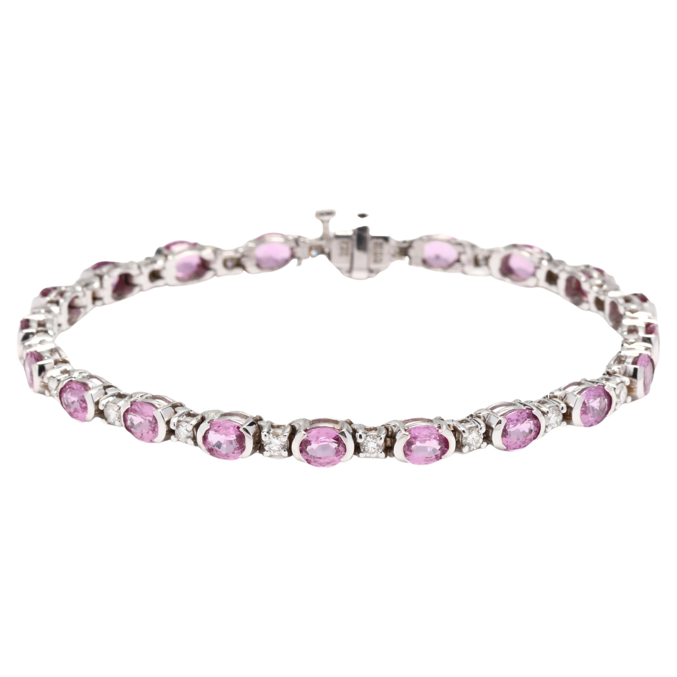 14.80ctw Pink Sapphire Diamond Tennis Bracelet, 18KT White Gold