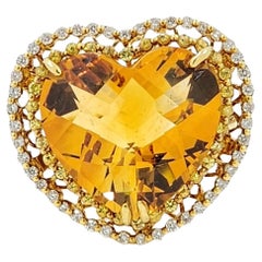 Vintage 14,81 Karat Citrin Herzschliff Diamant-Cocktailring aus 18 Karat Gelbgold