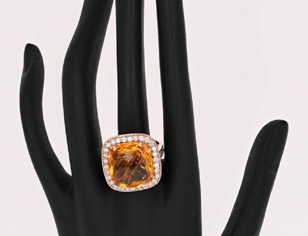 14.81 Carat Citrine Quartz Diamond Rose Gold Cocktail Ring In New Condition For Sale In Los Angeles, CA