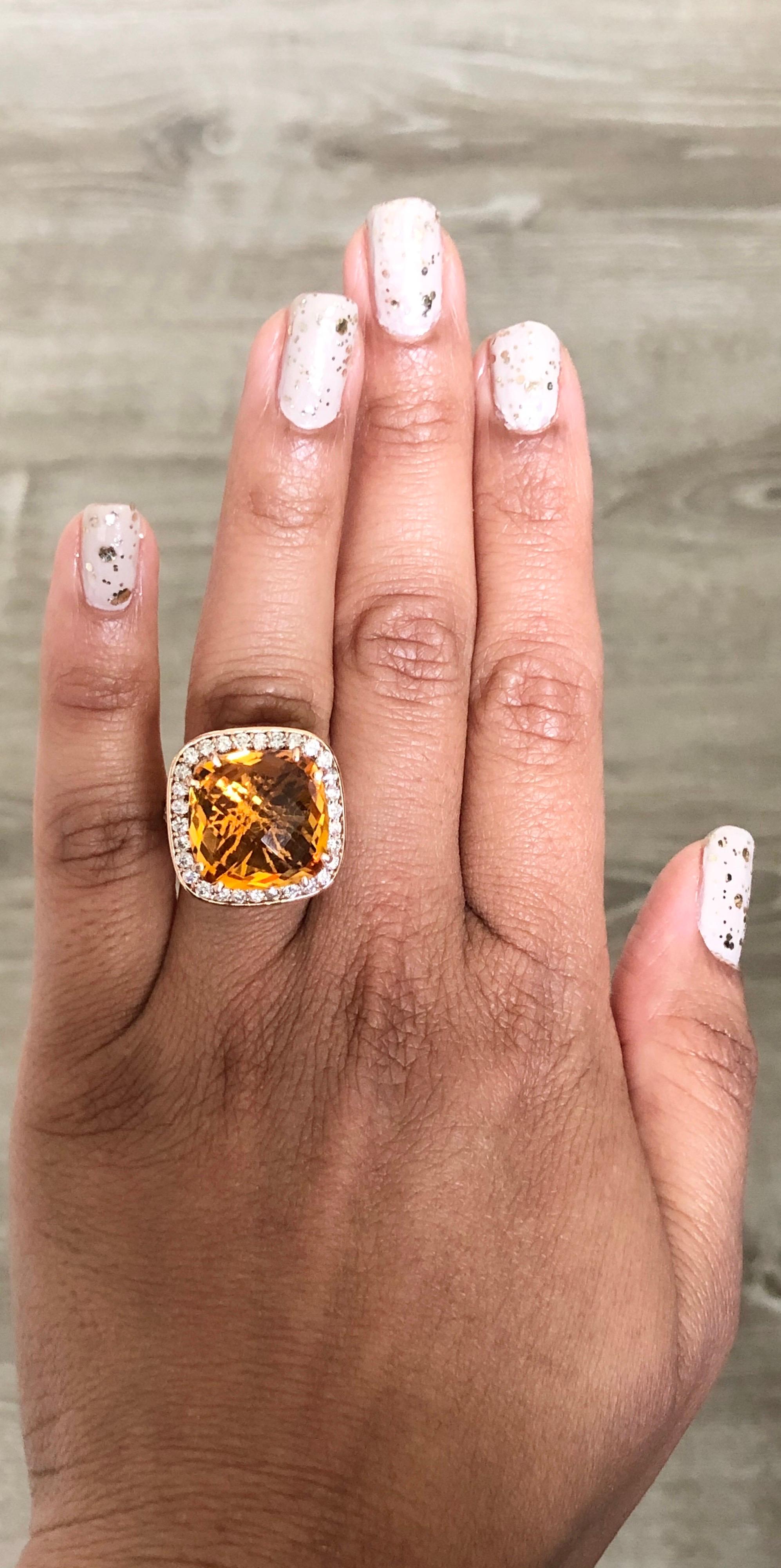 Women's 14.81 Carat Citrine Quartz Diamond Rose Gold Cocktail Ring For Sale