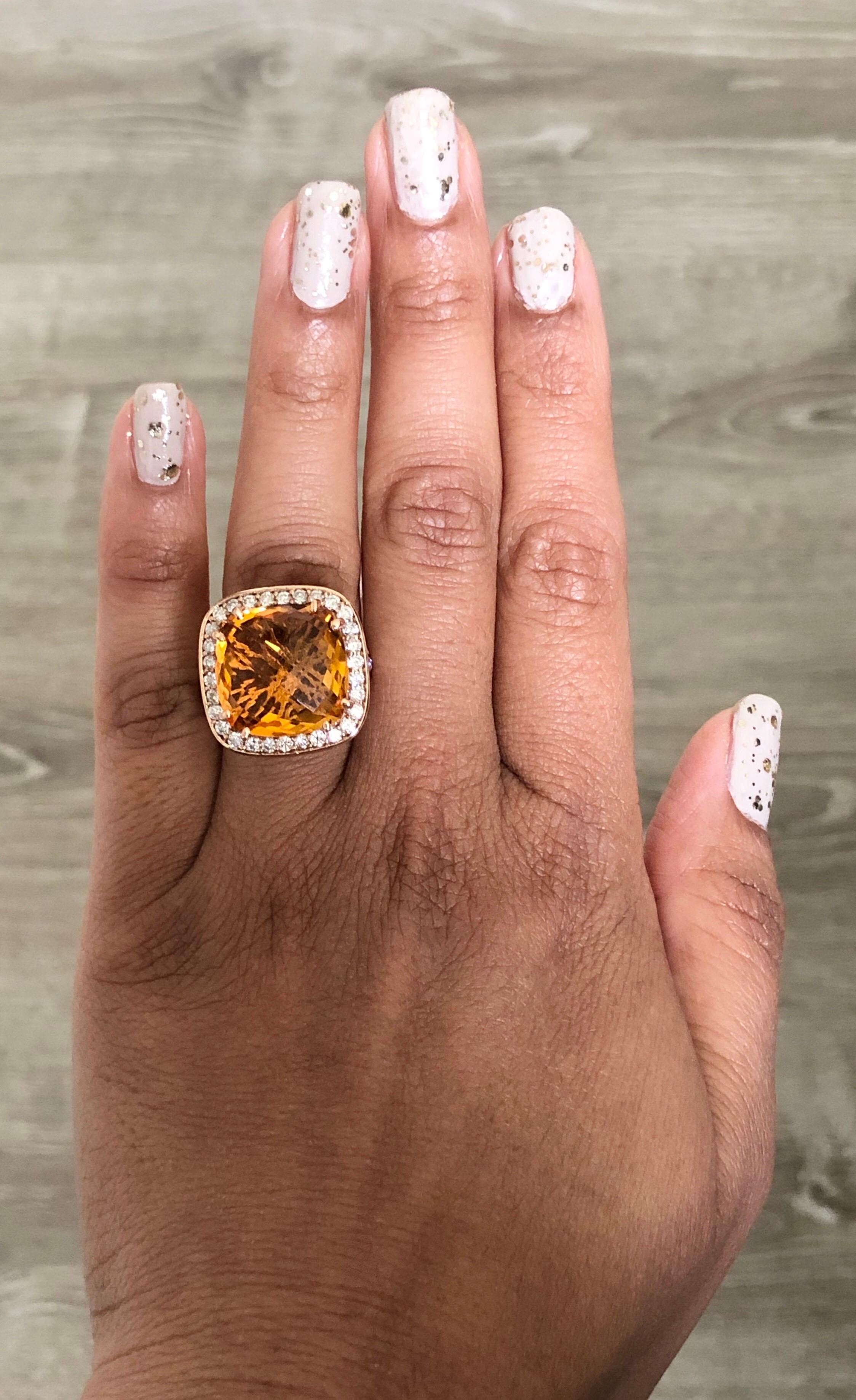 14.81 Carat Citrine Quartz Diamond Rose Gold Cocktail Ring For Sale 1