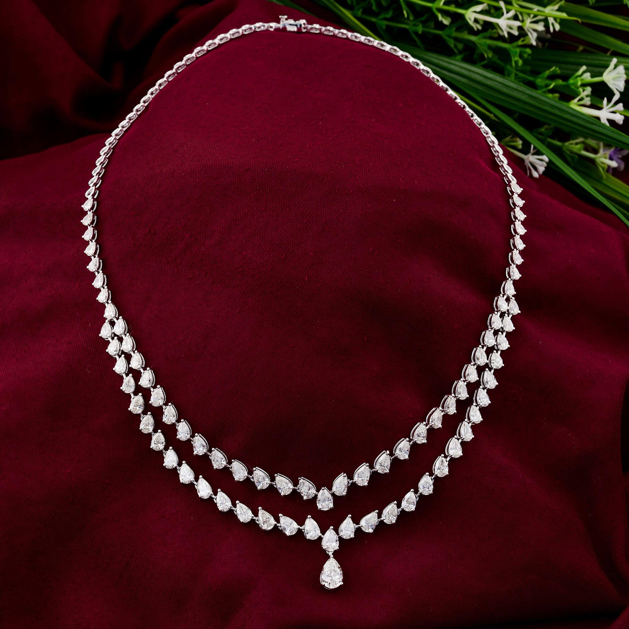 Pear Cut 14.81 Carat SI Clarity HI Color Diamond Necklace 18 Karat White Gold Jewelry For Sale