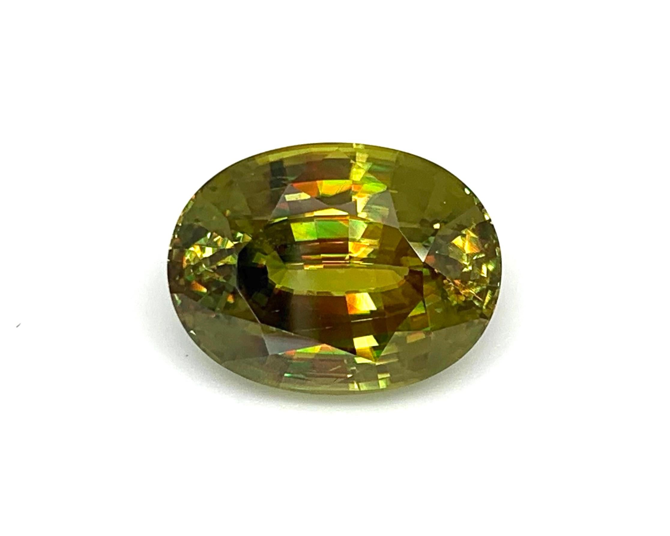 14.81 Carat Sphene Oval Unset Loose Pendant Necklace Enhancer Collector Gemstone 1