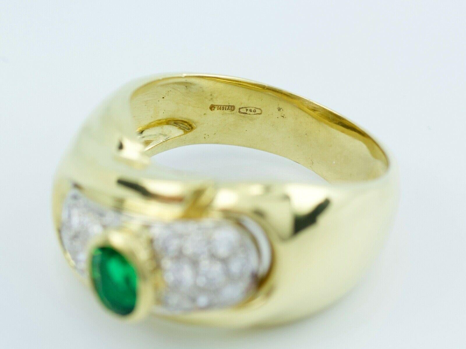 Oval Cut 1481AL Italian 18 Karat Gold Oval Green Emerald with Round White Diamond Ring