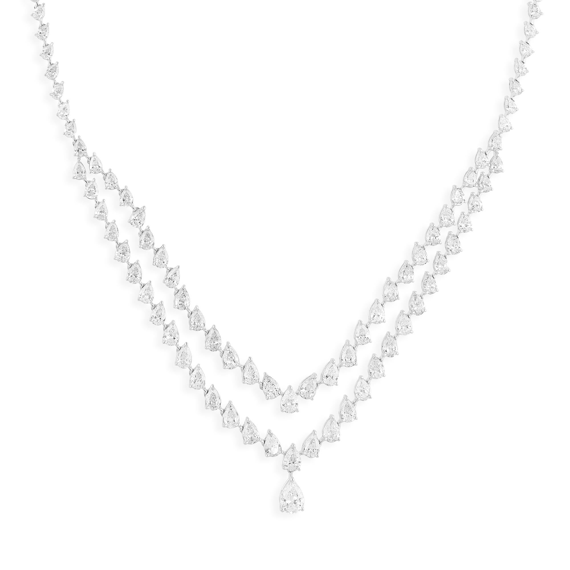 Taglio a goccia 14,81Ct SI Clarity HI Color Collana con più fili di diamanti in oro bianco 18 Karat in vendita