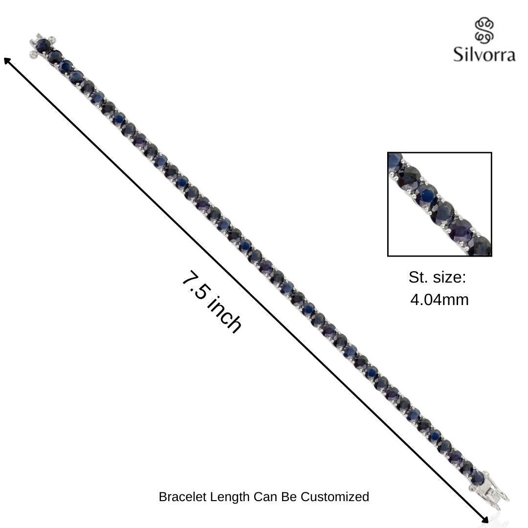 14,82 Karat zertifiziertes tiefblaues Saphir-Tennisarmband für sie in Silber, Geschenk in Silber im Angebot 6