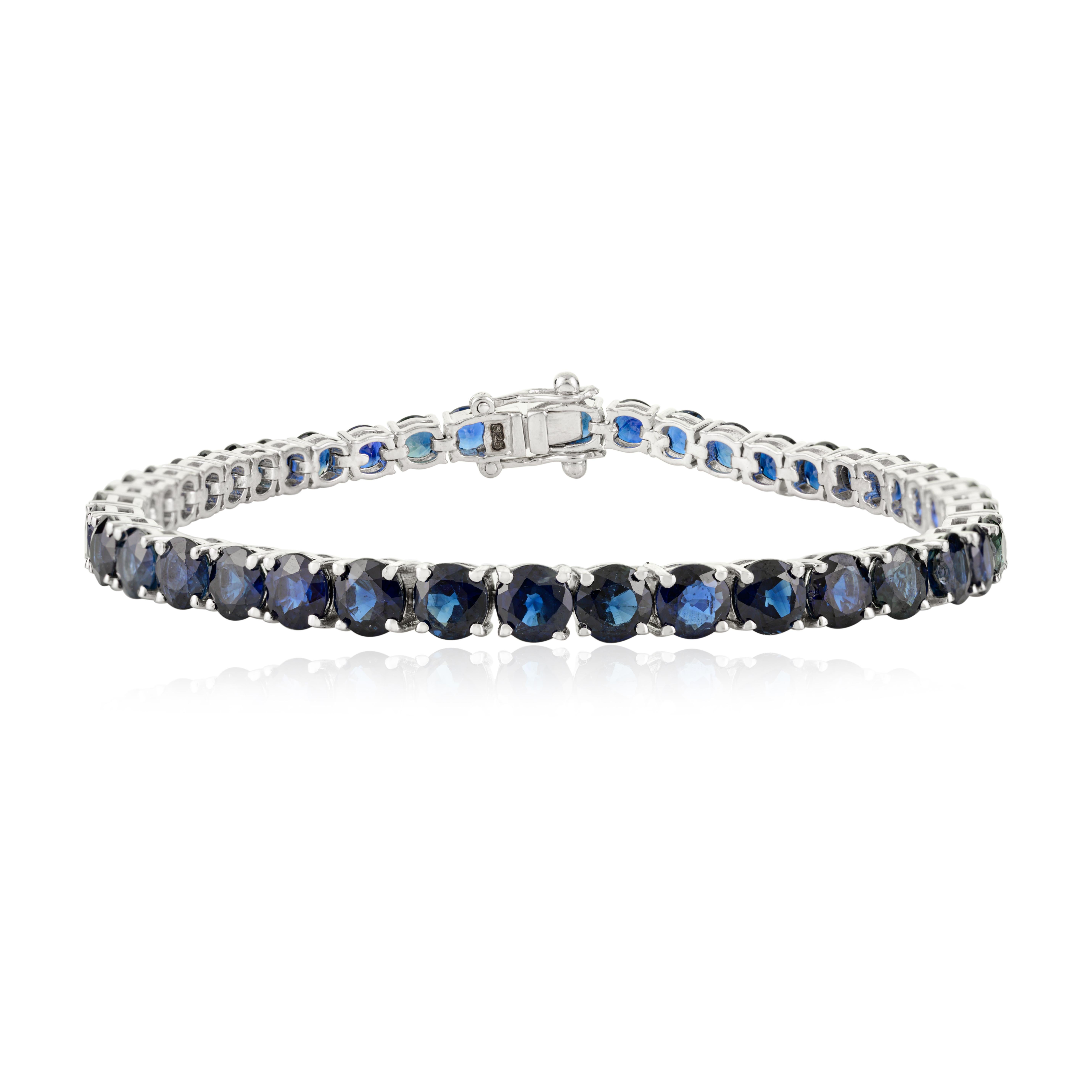14,82 Karat zertifiziertes tiefblaues Saphir-Tennisarmband für sie in Silber, Geschenk in Silber im Angebot 1