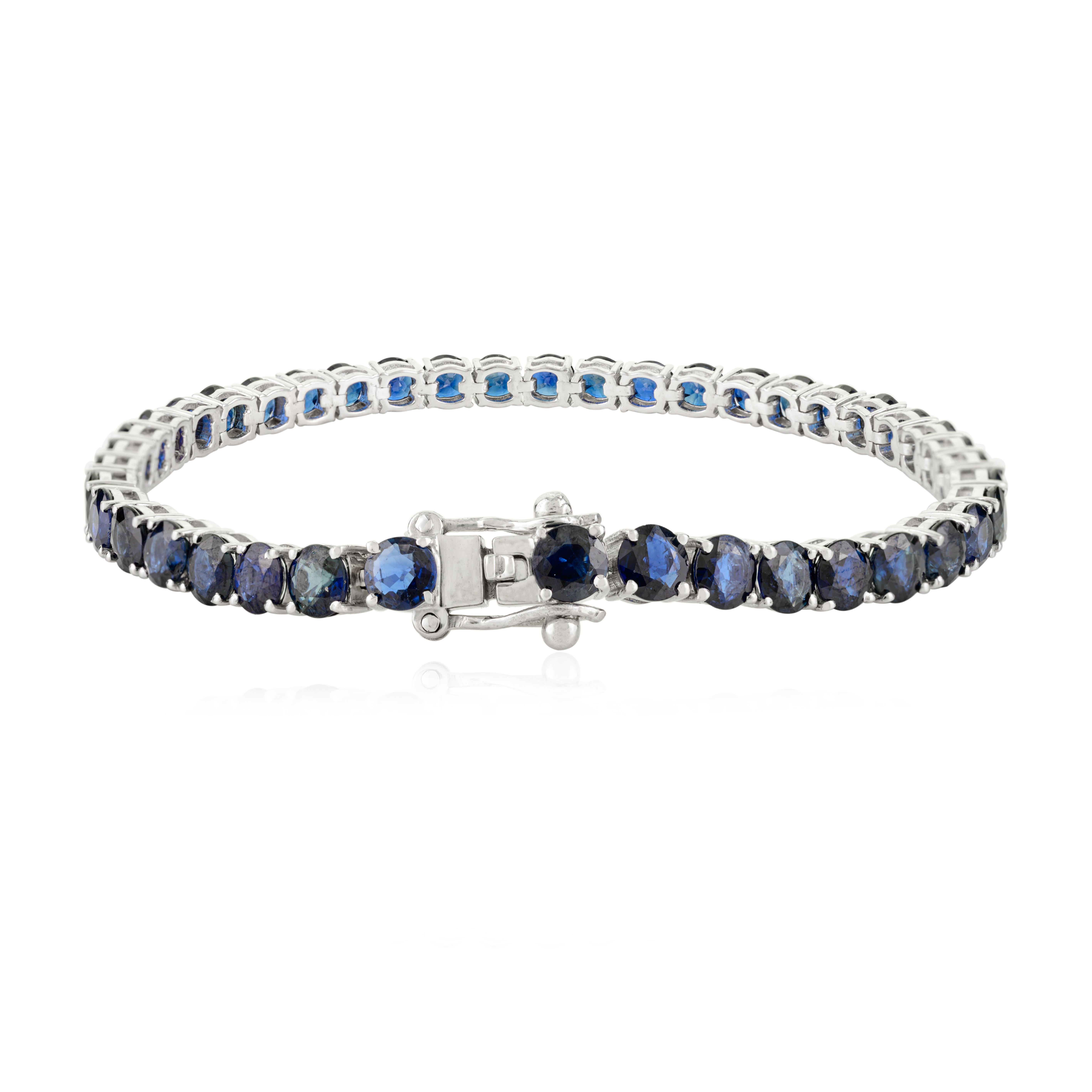 14,82 Karat zertifiziertes tiefblaues Saphir-Tennisarmband für sie in Silber, Geschenk in Silber im Angebot 3