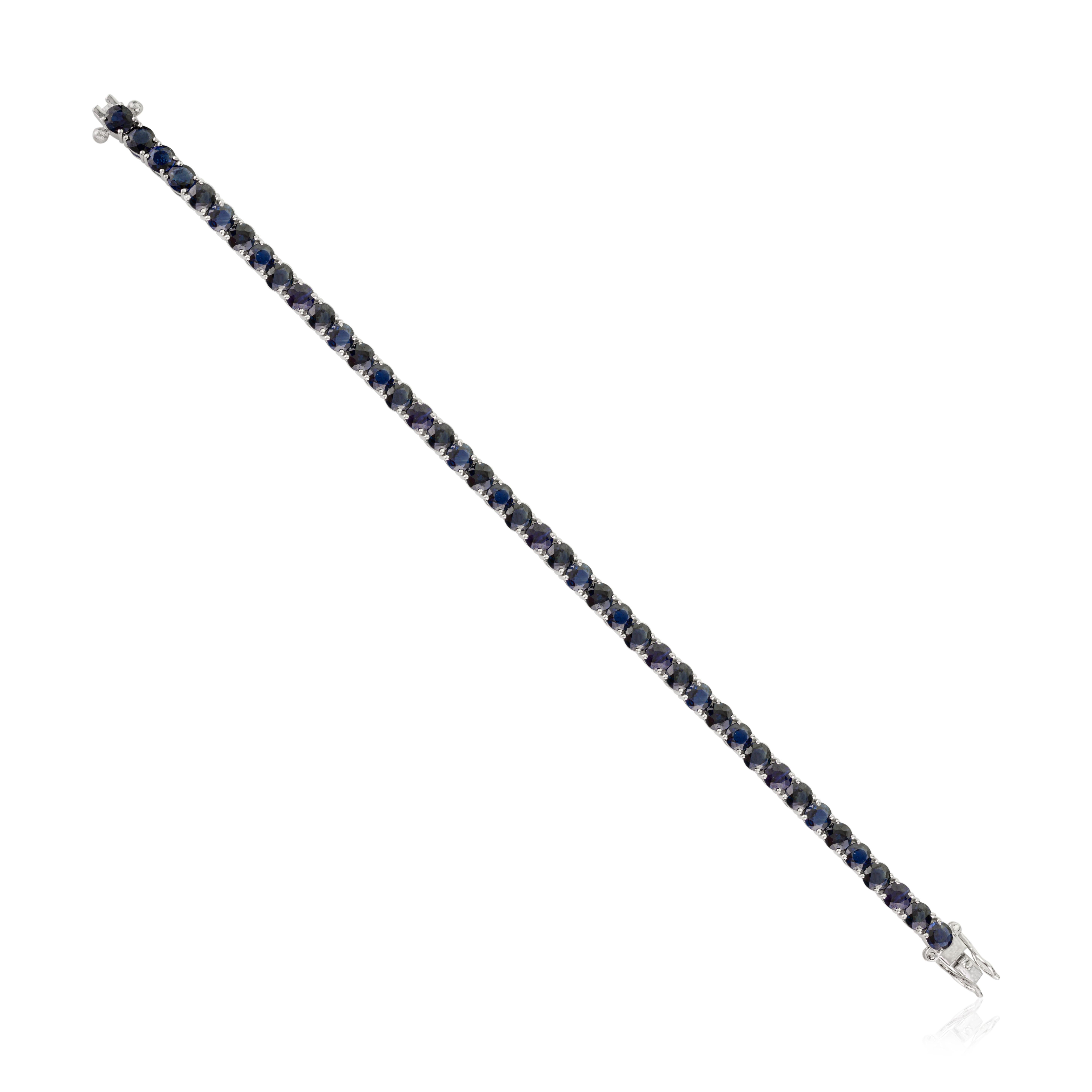 14,82 Karat zertifiziertes tiefblaues Saphir-Tennisarmband für sie in Silber, Geschenk in Silber im Angebot 4