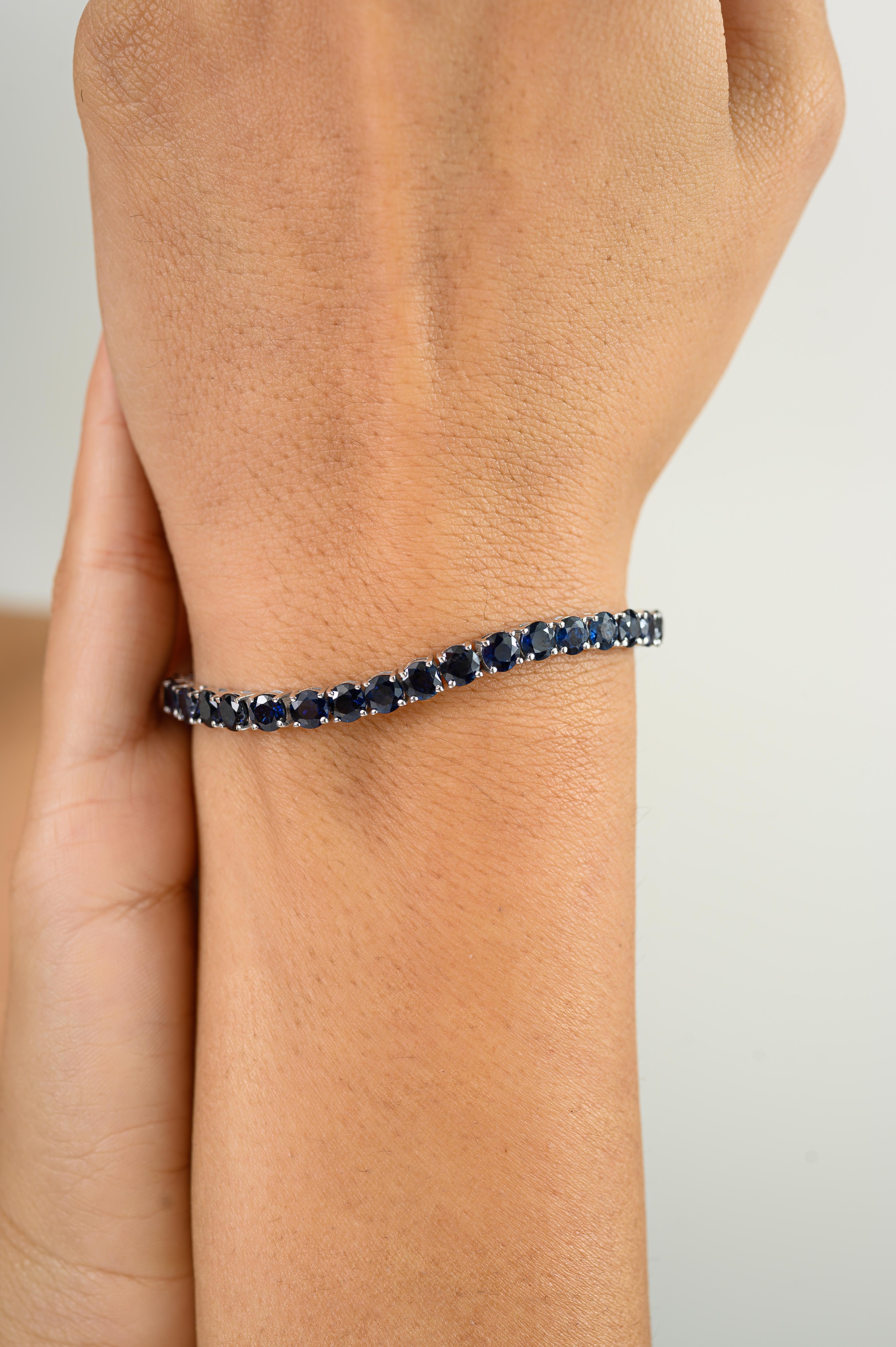 14,82 Karat zertifiziertes tiefblaues Saphir-Tennisarmband für sie in Silber, Geschenk in Silber im Angebot 2