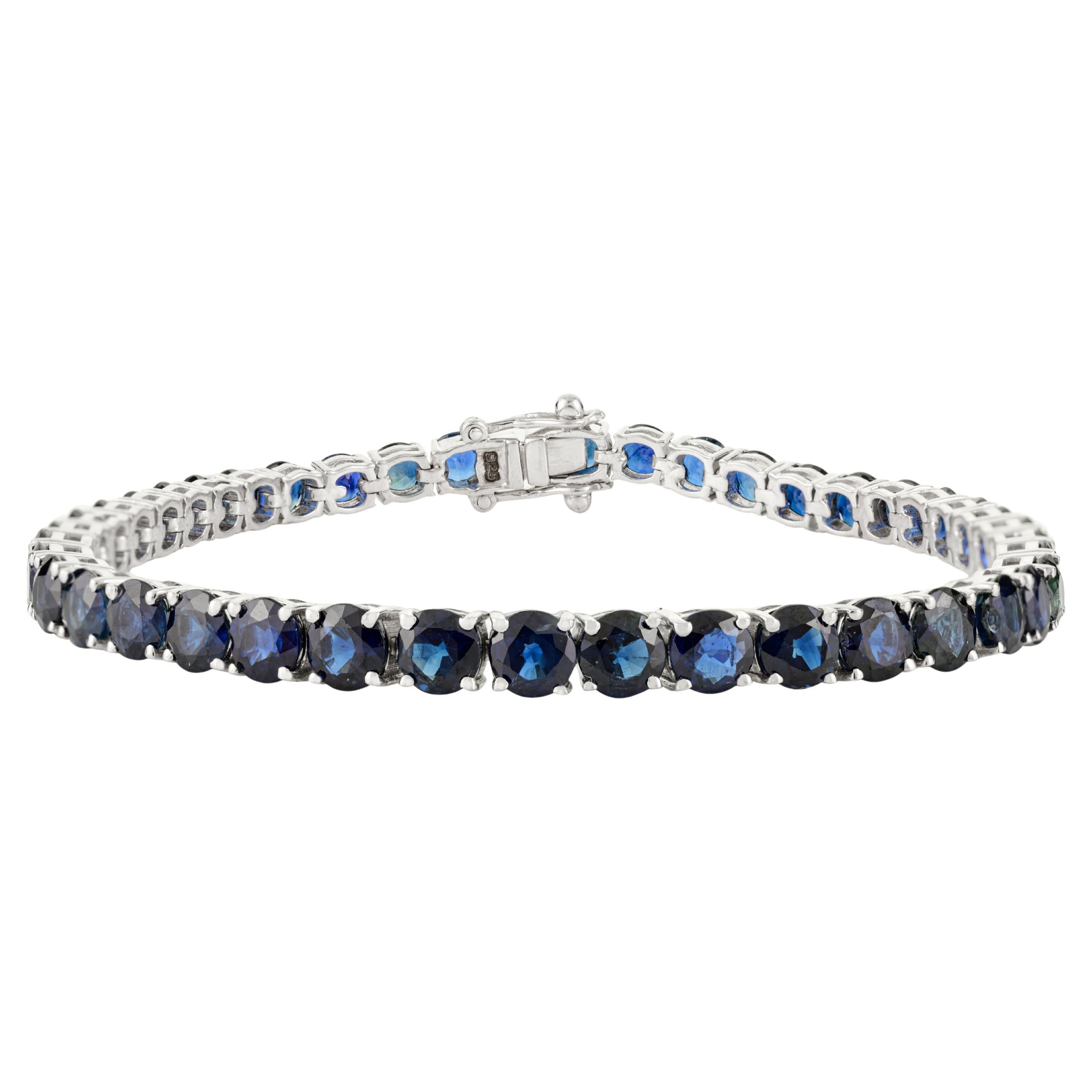 14,82 Karat zertifiziertes tiefblaues Saphir-Tennisarmband für sie in Silber, Geschenk in Silber