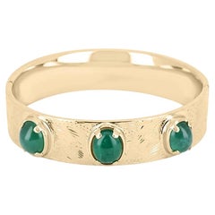 14.82tcw 14K Natural Cabochon Emerald Custom Three Stone Gold Bangle Bracelet