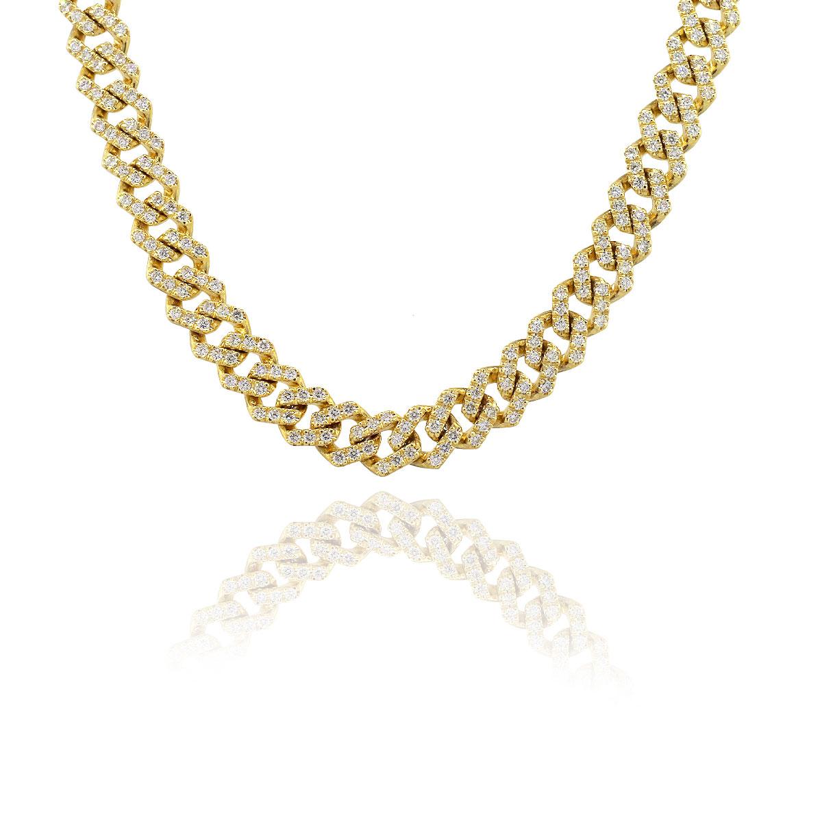 Material: 14k Yellow Gold
Diamond Details: Approx. 14.83ctw of round cut diamonds. Diamonds are G/H in color and VS in clarity
Measurements: Necklace measures 22″ in length.
Fastening: Tongue in box clasp with safety latch
Item Weight: 82.8g