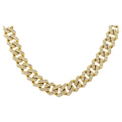 14.83 Carat Round Diamond Pave Cuban Link Chain Necklace 14 Karat