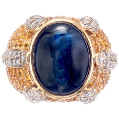14.83 Carat Sapphire Diamond 14 Karat Yellow Gold Cocktail Ring