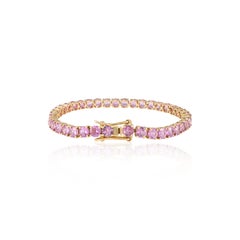 Brilliant 14.83 CTW Pink Sapphire Tennis Bracelet in 14k Solid Yellow Gold