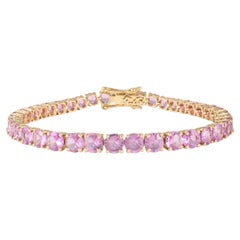 Brilliant 14.83 CTW Pink Sapphire Tennis Bracelet in 14k Solid Yellow Gold