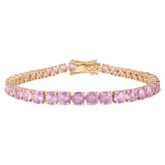 Brilliante 14.83 CTW Pink Sapphire Tennis Bracelet en or jaune massif 14k