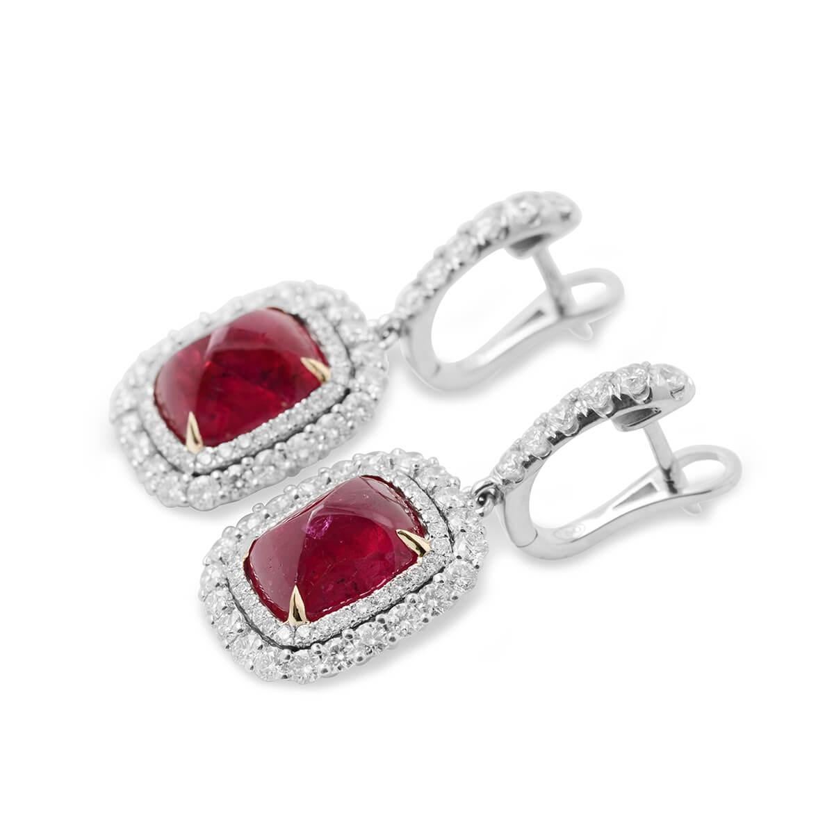 14.84 Carat Natural Red Tanzania Cushion Ruby White Gold Certified Earrings In New Condition In London, GB