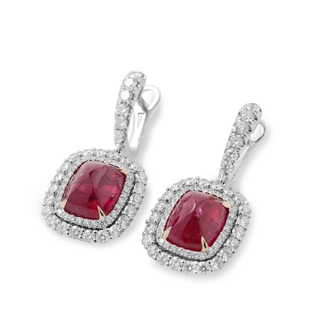 Women's 14.84 Carat Natural Red Tanzania Cushion Ruby White Gold Certified Earrings