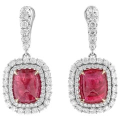 14.84 Carat Natural Red Tanzania Cushion Ruby White Gold Certified Earrings