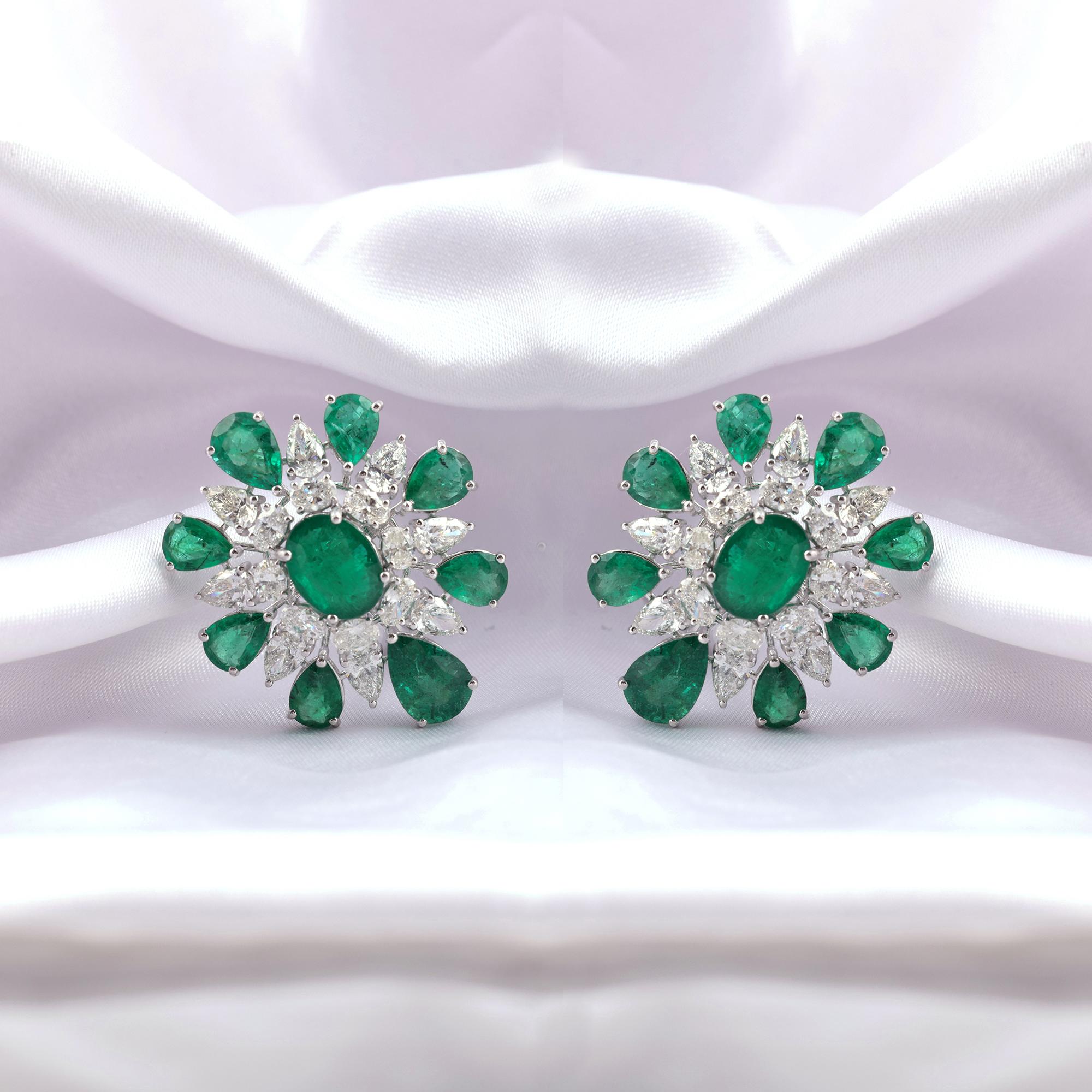 14,84 Karat sambischer Smaragd 6,16 Karat SI/H Diamant-Ohrringe 18 Karat Weißgold im Angebot 2