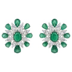 14,84 carati di smeraldo dello Zambia 6,16 carati di diamante SI/H Orecchini in oro bianco 18 carati