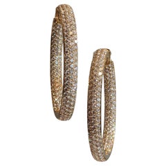 14.85cts Inside Out Oval Pave Diamond Hoop Earrings in 18k Yellow Gold