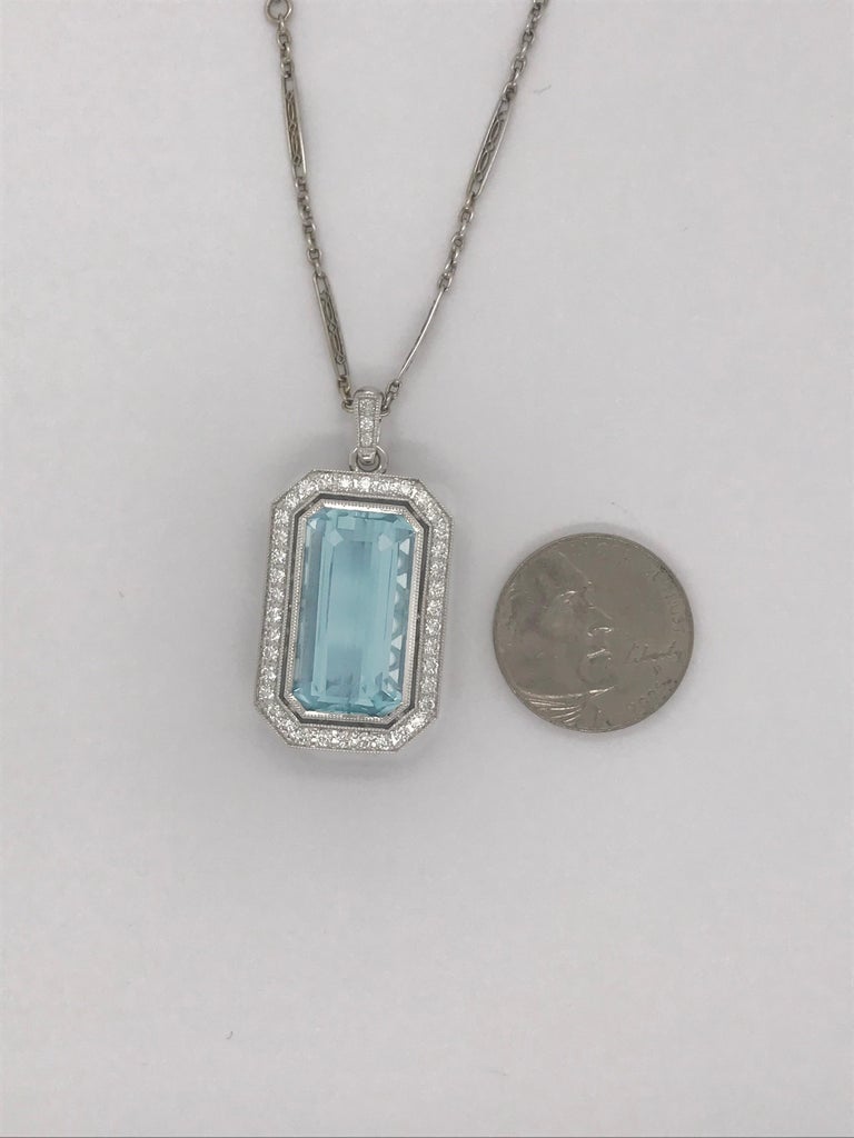 14.86 Carat Aquamarine and Diamond Pendant on Antique White Gold Chain ...