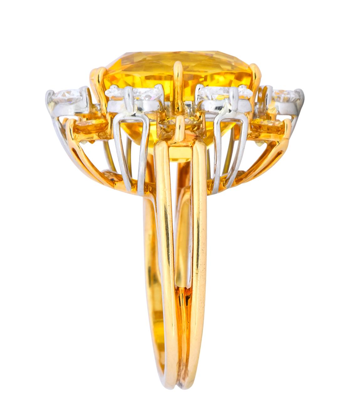 Round Cut Oscar Heyman 14.86 Carat No Heat Golden Yellow Sapphire Fancy Diamond Gold Ring