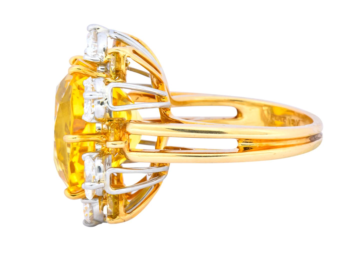 Oscar Heyman 14.86 Carat No Heat Golden Yellow Sapphire Fancy Diamond Gold Ring In Excellent Condition In Philadelphia, PA